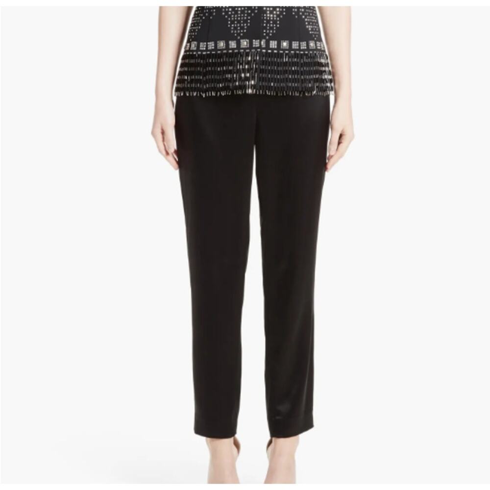 St John Caviar Emma Black High Rise Satin Ankle Dress Pants Size 12